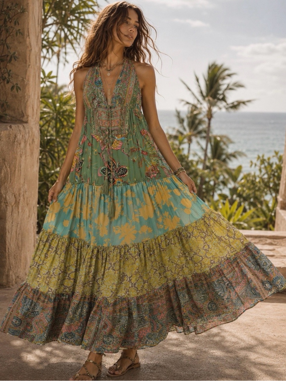641. UNLISTED Patchwork maxi dresses